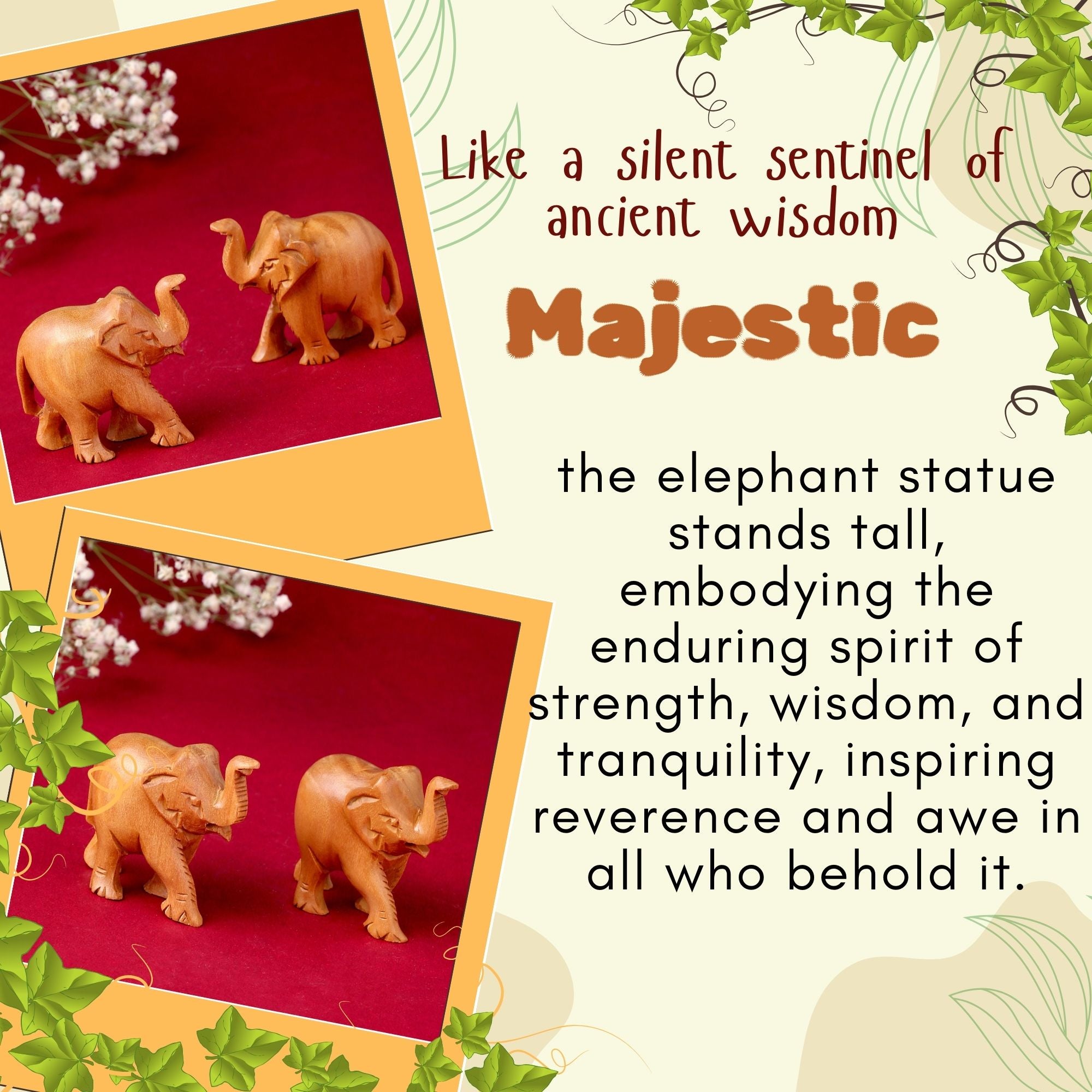 RDK Natural Sandalwood 1 Inch Elephant Pair