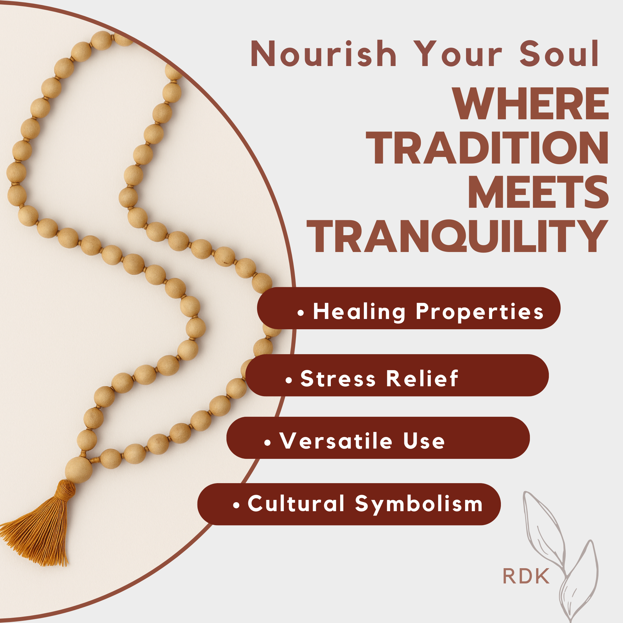 RDK Natural Sandalwood 54+1 Knotted Japa Mala