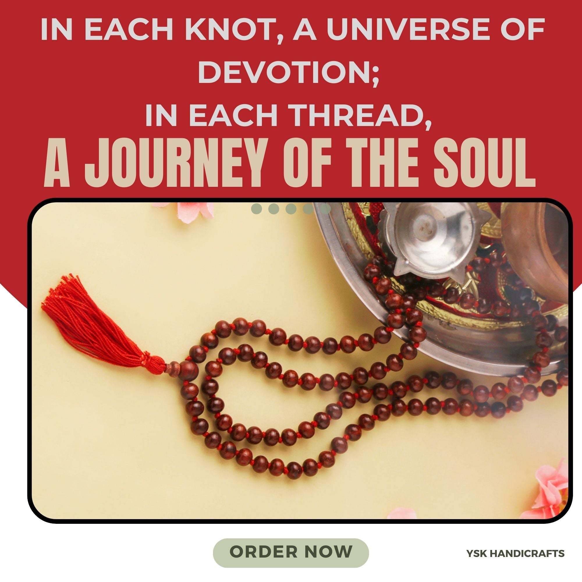 RDK Premium Knotted Red Sandalwood Mala (108 Beads) with Guru Bead