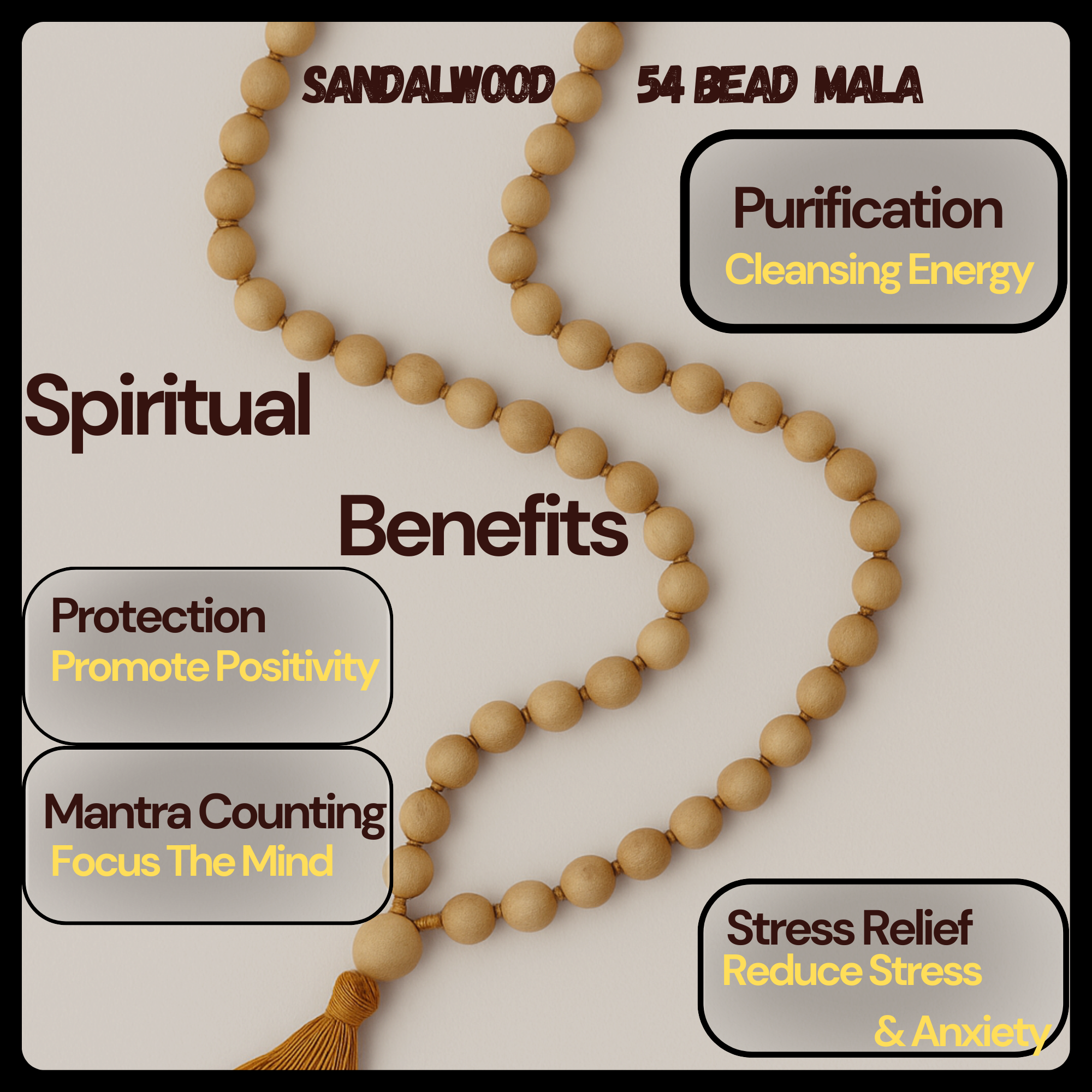 RDK Natural Sandalwood 54+1 Knotted Japa Mala