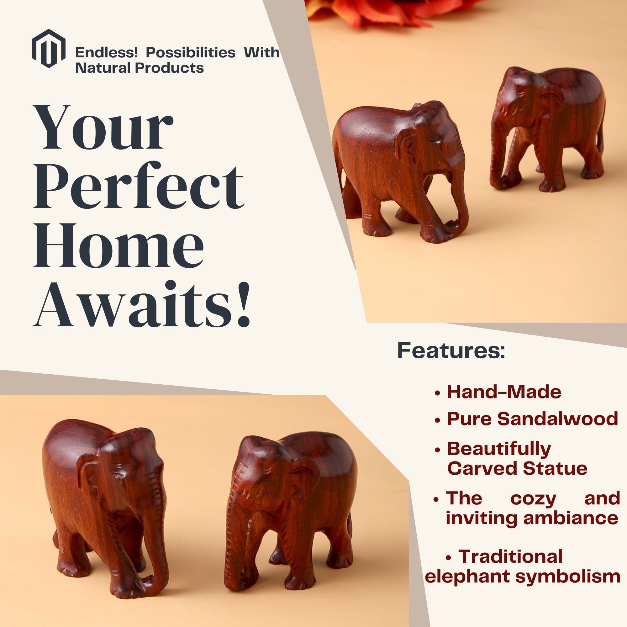 RDK Red Sandalwood 3 Inch Elephant Pair