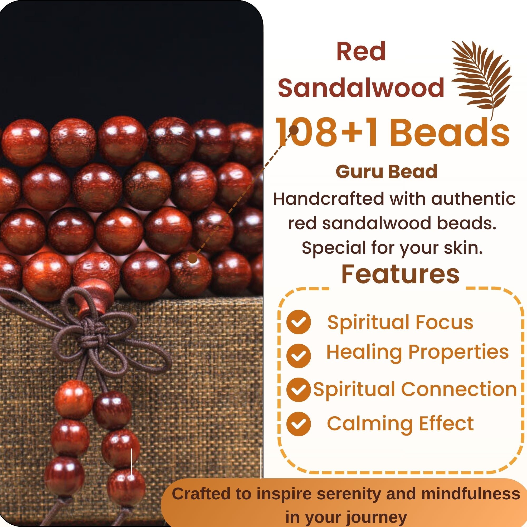 RDK Premium Red Sandalwood Mala (108 Beads) with Guru Bead