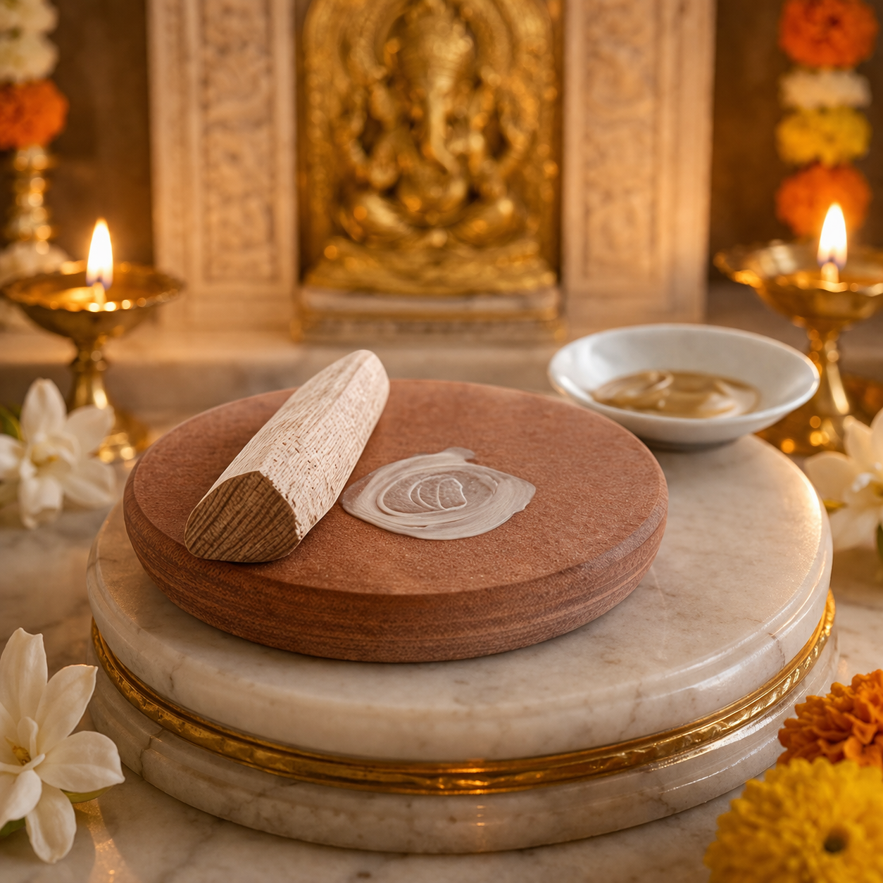 RDK Original Safed Chandan Stick with Grinding Board for Puja & Skin Care