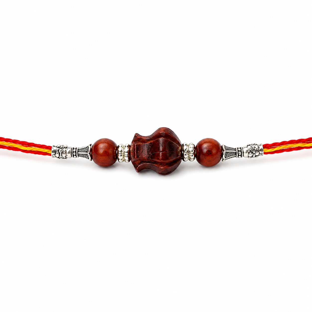 RDK Lotus Bead Red Sandalwood Rakhi for Brother with Sacred Thread