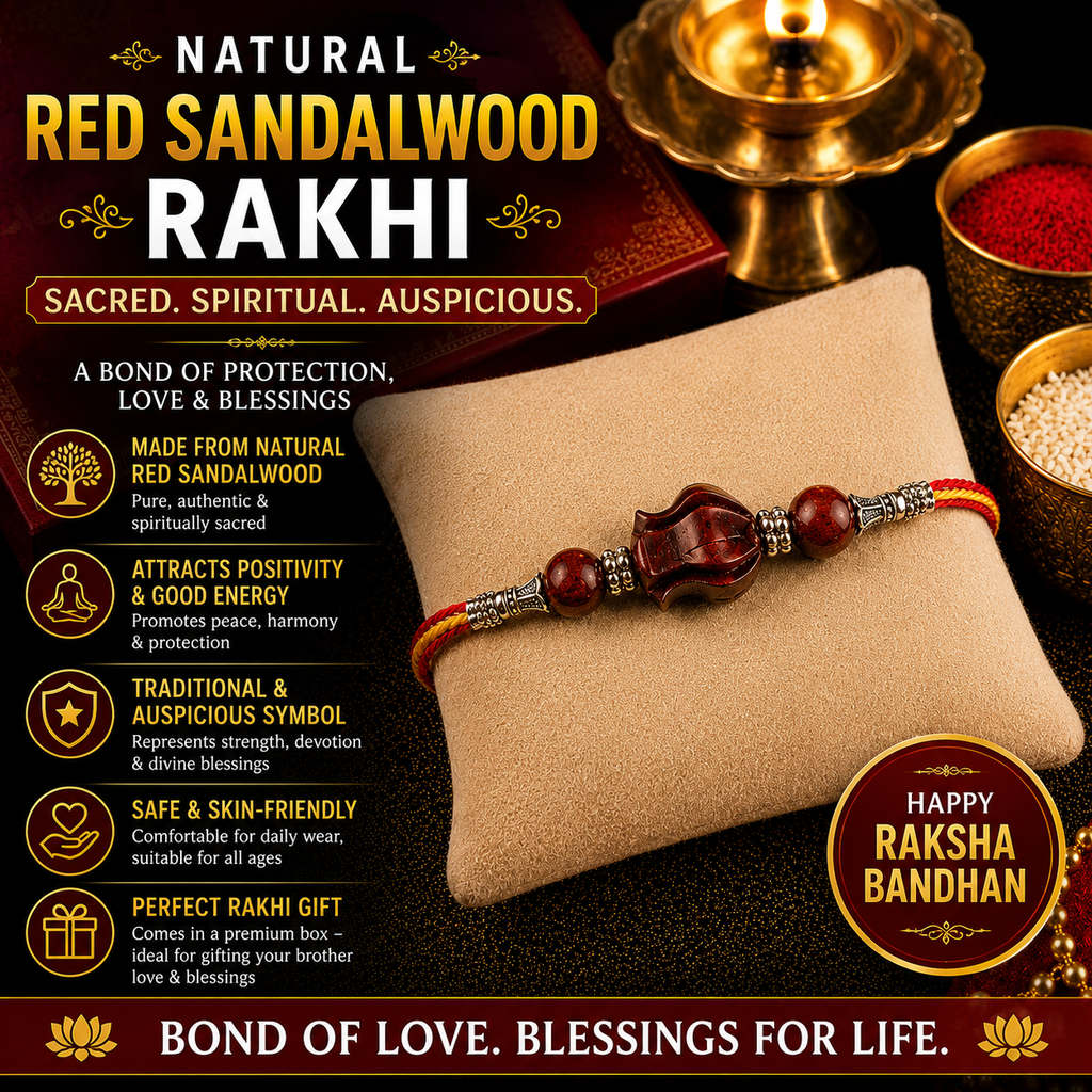RDK Lotus Bead Red Sandalwood Rakhi for Brother with Sacred Thread