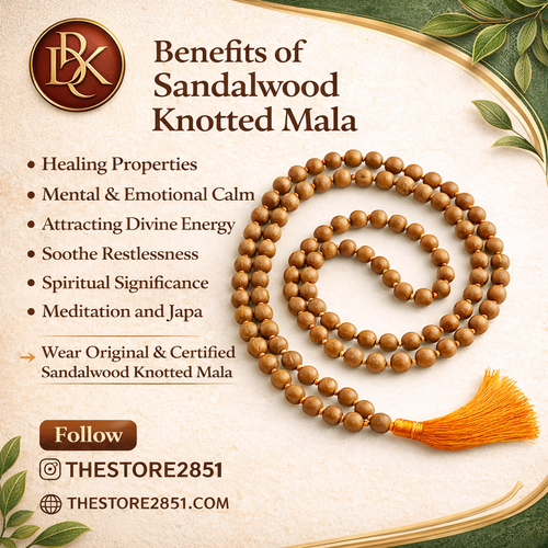 RDK Hand-Knotted Natural Sandalwood Mala (108 Beads) with Guru Bead