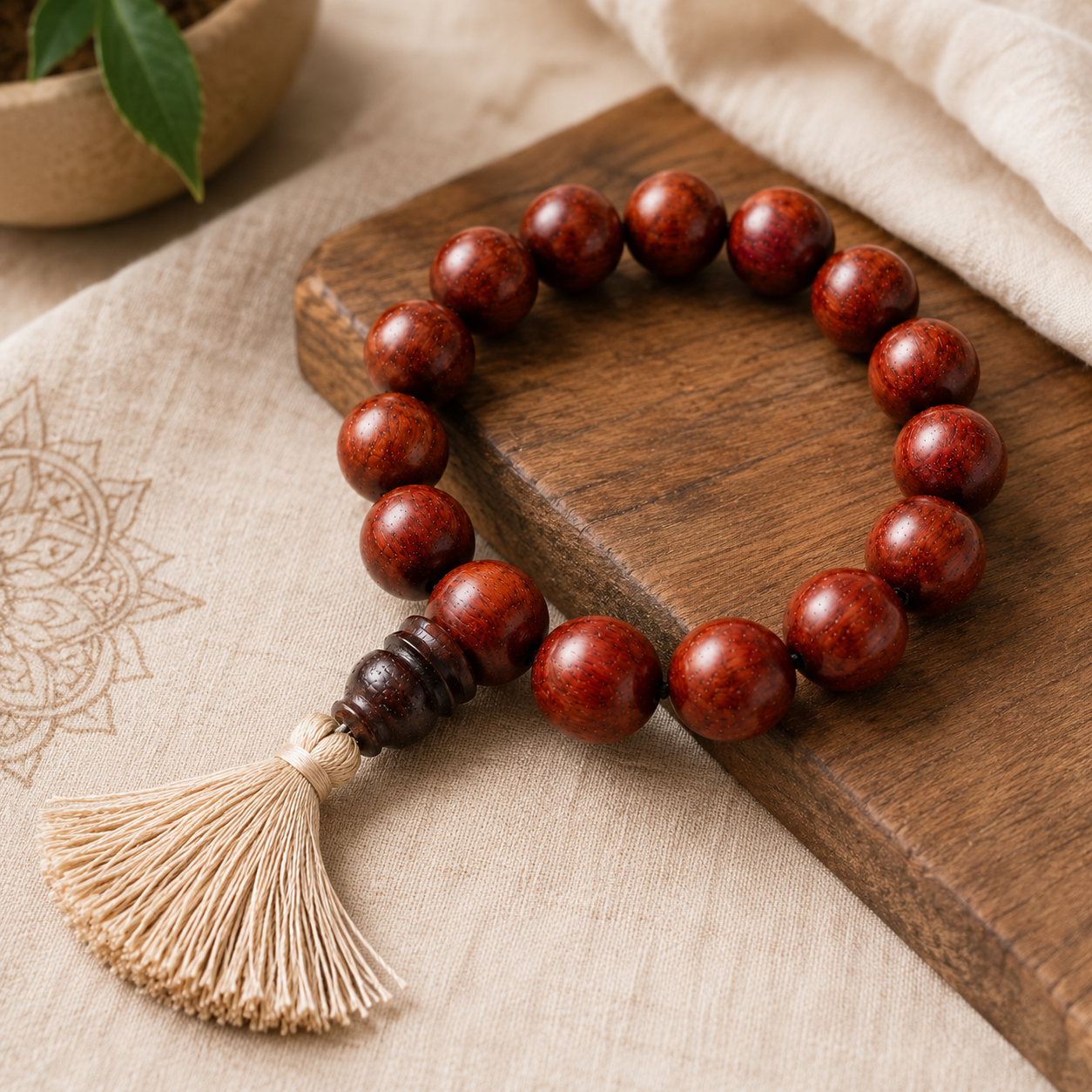 RDK Red Sandalwood Bracelet with Tassel | Premium Rakta Chandan Beads | Spiritual & Meditation Bracelet