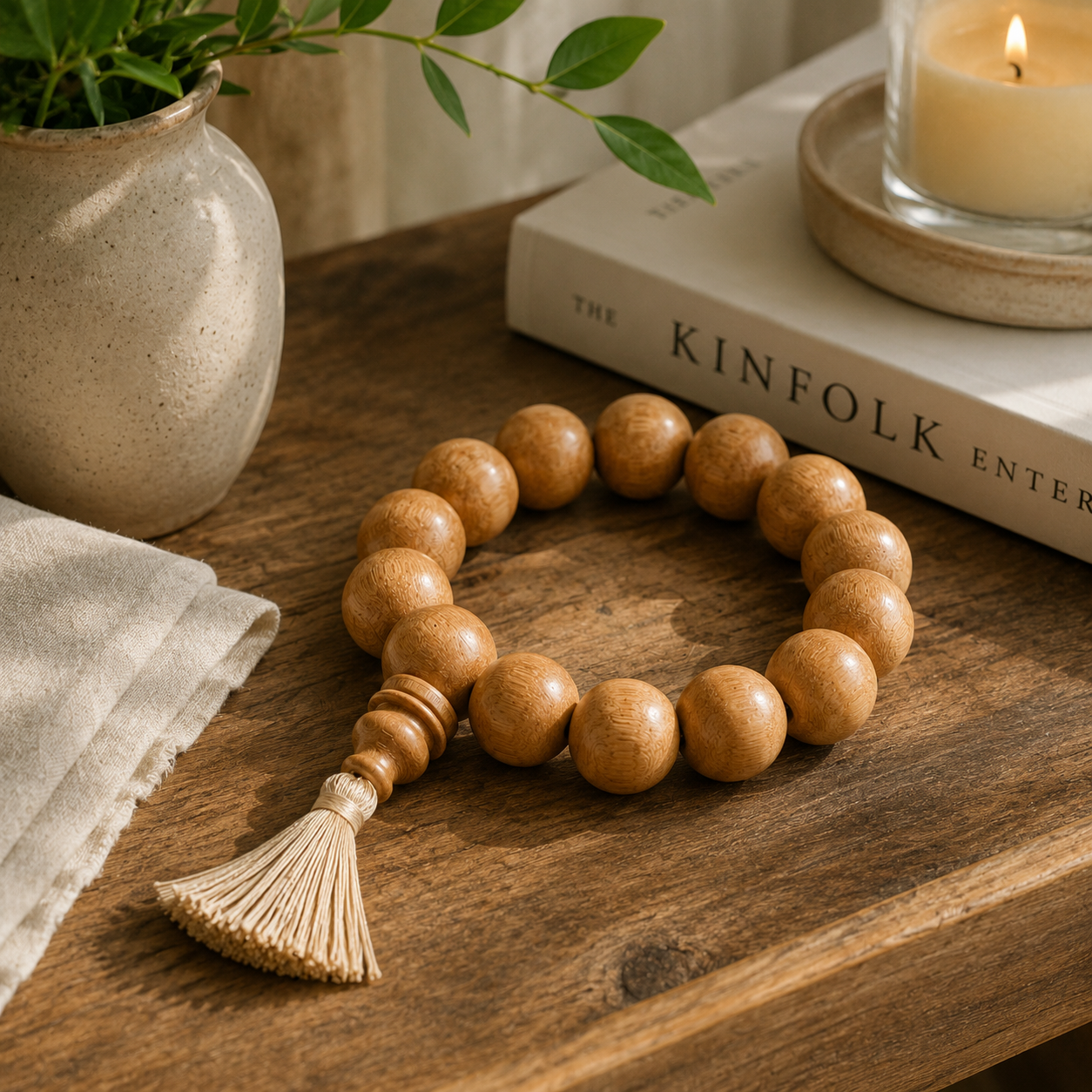 RDK Natural Sandalwood Bracelet with Tassel | Premium Chandan Beads Wrist Mala for Men & Women