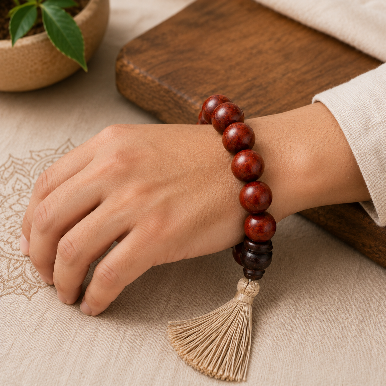 RDK Red Sandalwood Bracelet with Tassel | Premium Rakta Chandan Beads | Spiritual & Meditation Bracelet