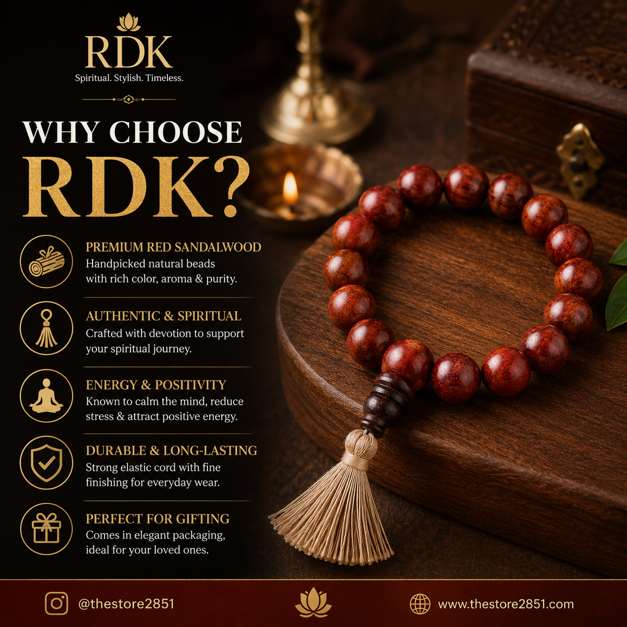 RDK Red Sandalwood Bracelet with Tassel | Premium Rakta Chandan Beads | Spiritual & Meditation Bracelet