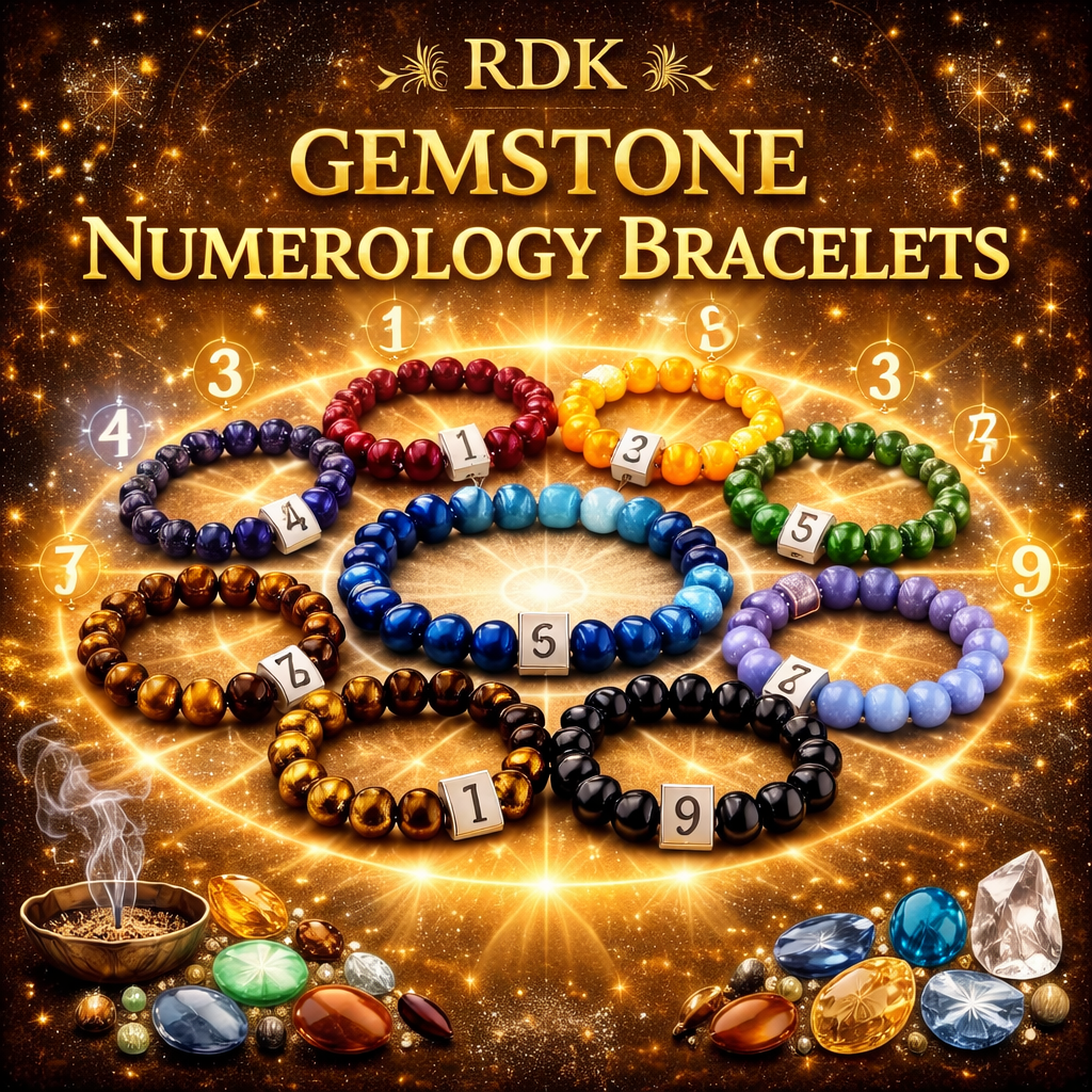 RDK Natural Gemstone Numerology Bracelet (Mulank 1–9) for Luck, Wealth & Spiritual Healing