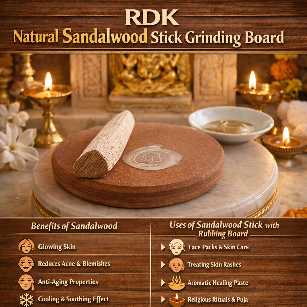 RDK Original Safed Chandan Stick with Grinding Board for Puja & Skin Care