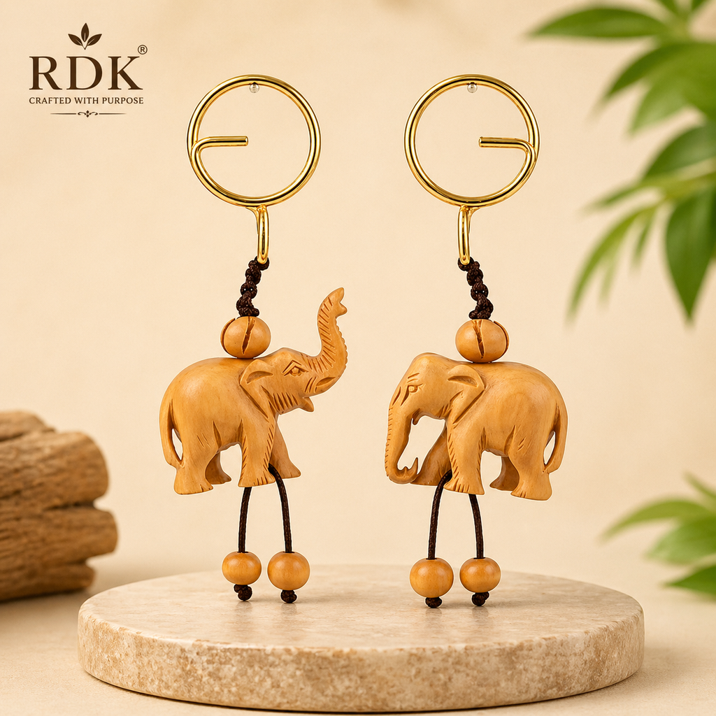 RDK Handmade Sandalwood Elephant Keychain – Natural Wood Lucky Charm, Premium Handcrafted Key Holder for Gifts & Daily Use