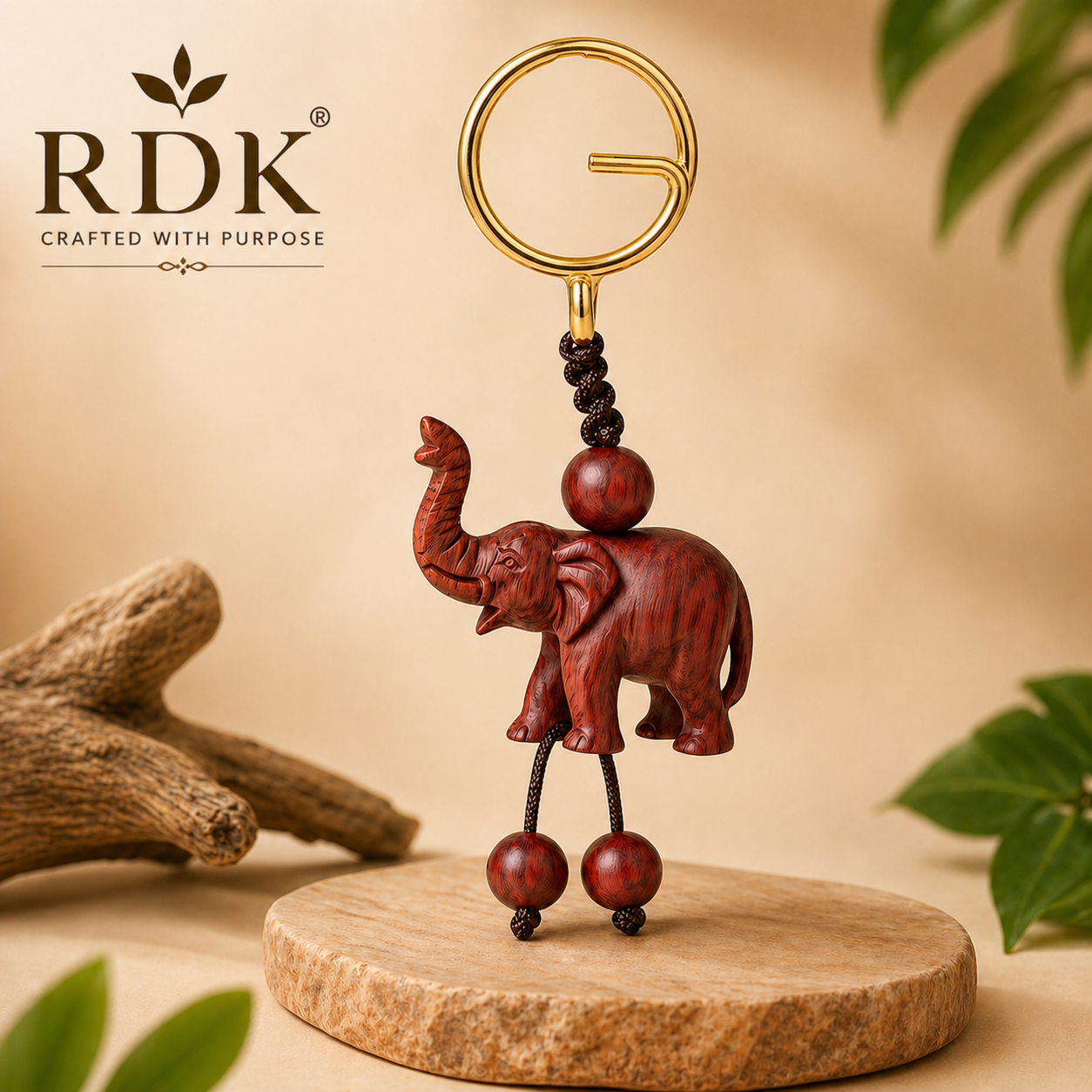 RDK Handmade Red Sandalwood Elephant Keychain – Natural Wood Lucky Charm, Premium Handcrafted Key Holder for Gifts & Daily Use