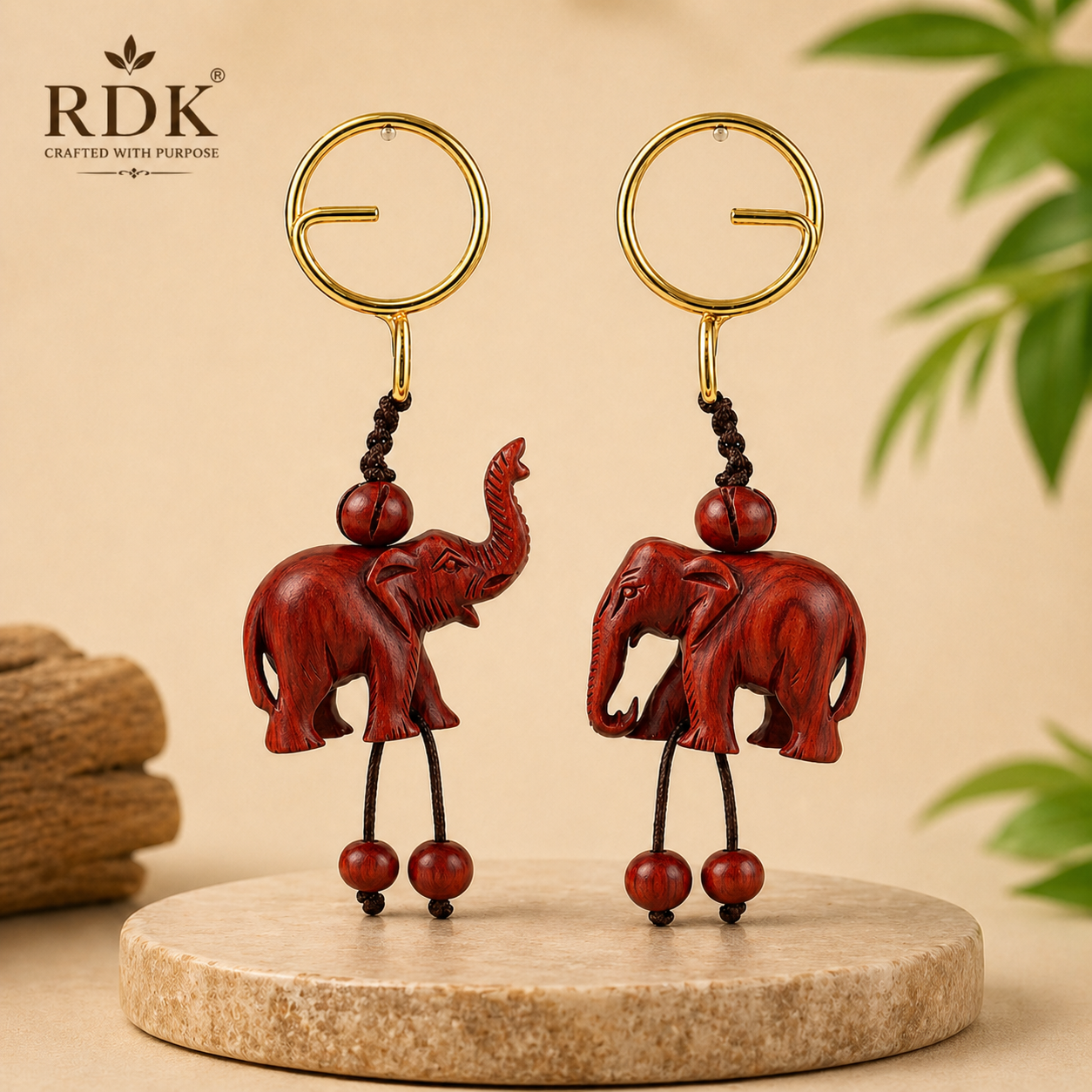 RDK Handmade Red Sandalwood Elephant Keychain – Natural Wood Lucky Charm, Premium Handcrafted Key Holder for Gifts & Daily Use
