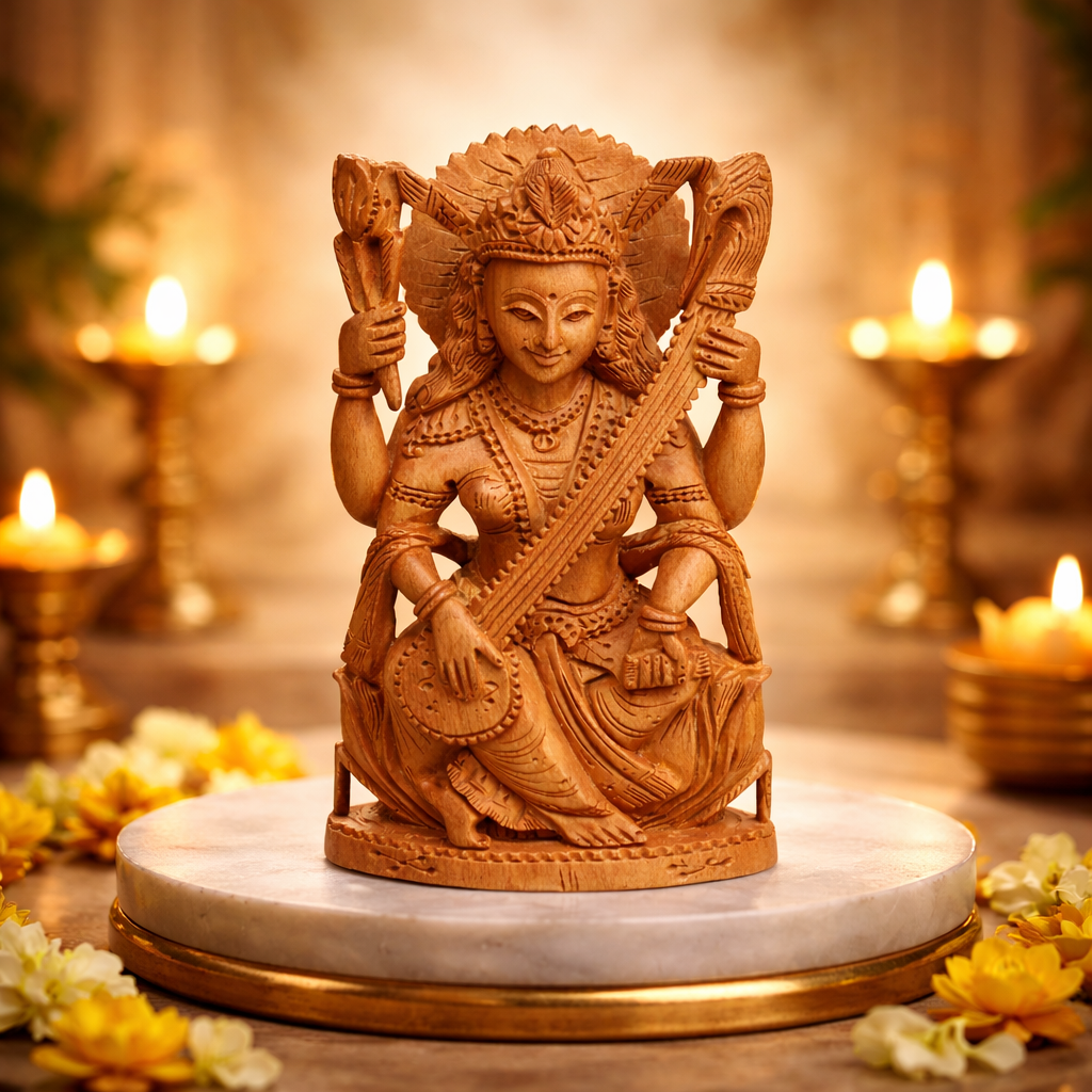 RDK Natural Sandalwood 3 Inch Saraswati Idol