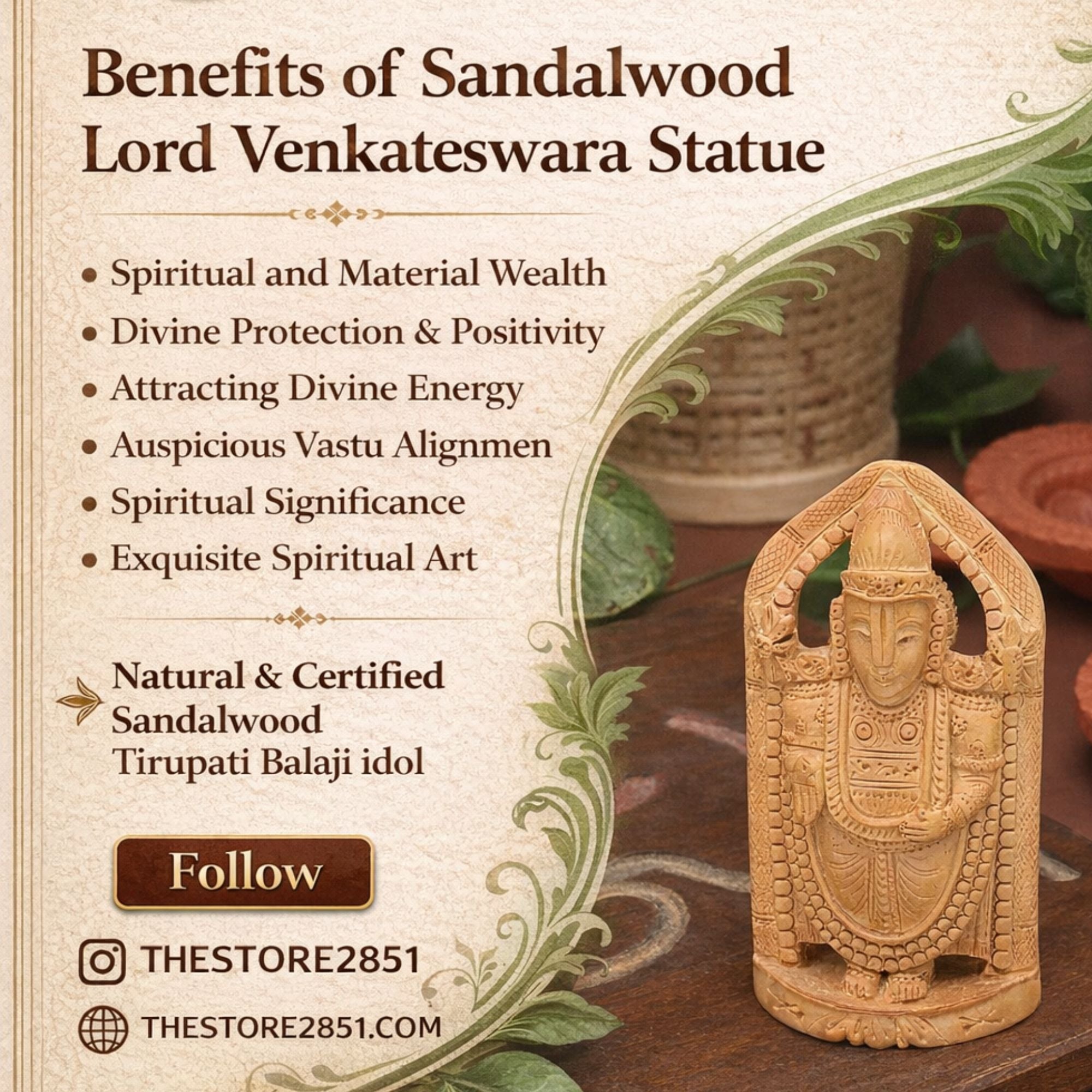 RDK Natural Sandalwood 3 Inch Tirupati Balaji Idol