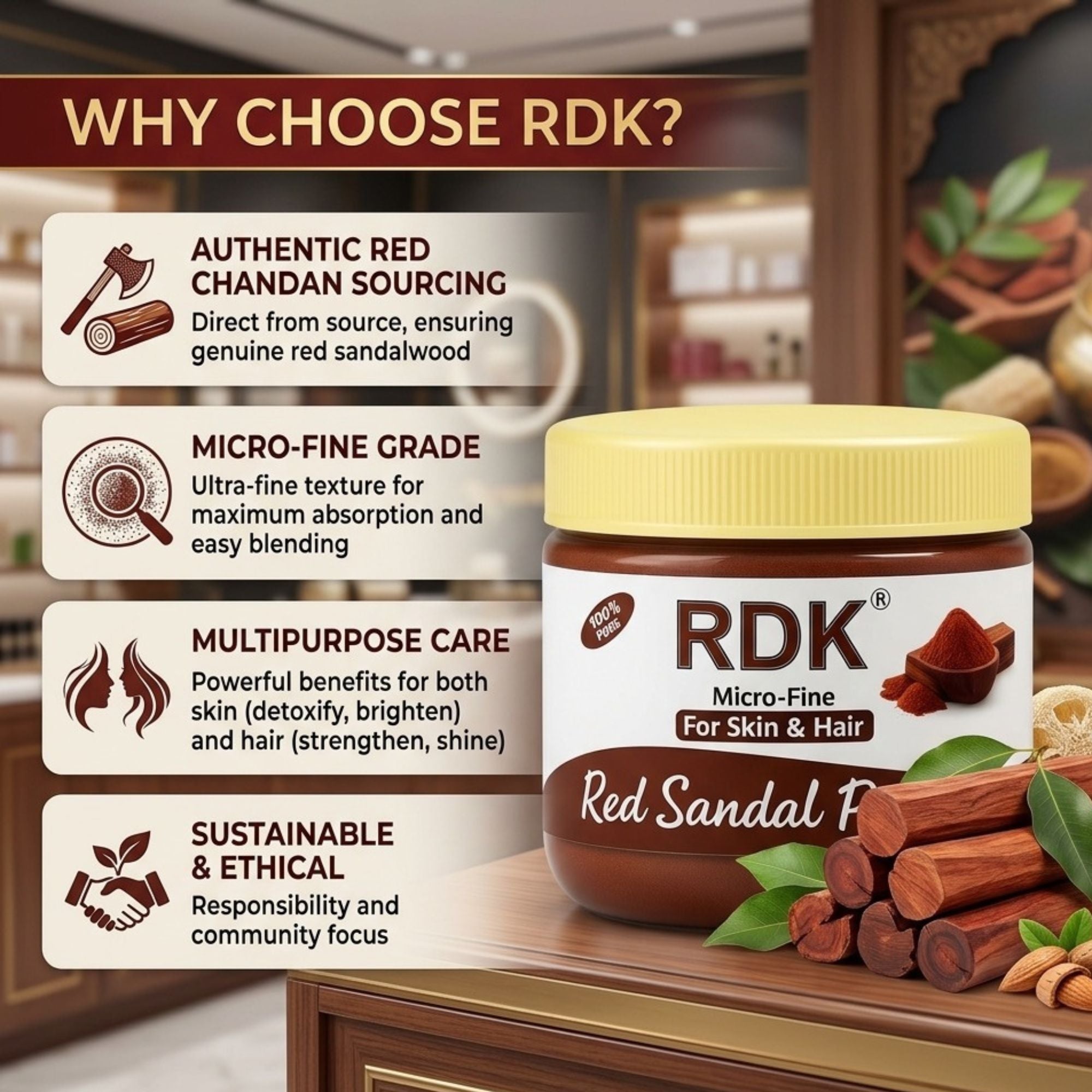 RDK Mirofine Red Sandalwood Powder (Rakta Chandan) – Pure & Natural