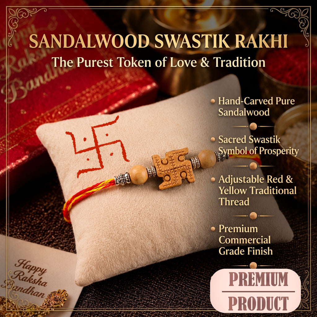 RDK Safed Chandan (Sandalwood) Swastik Rakhi for Brother with Sacred Thread